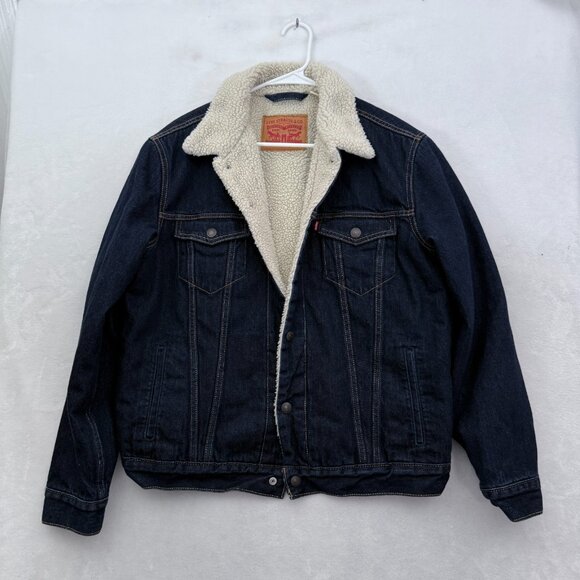 Levis Denim Jacket Mens M Blue Dark Wash Sherpa Line Trucker Type 3 - Picture 1 of 10